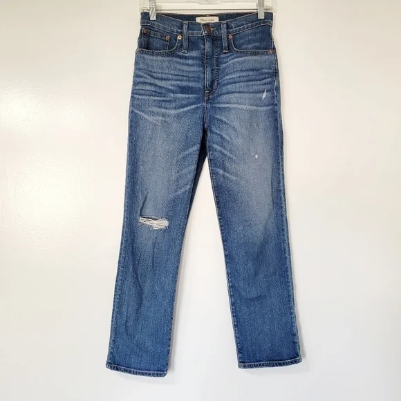 Madewell Cropped Classic Straight Distressed Jean Size 25 - Picture 3 of 12